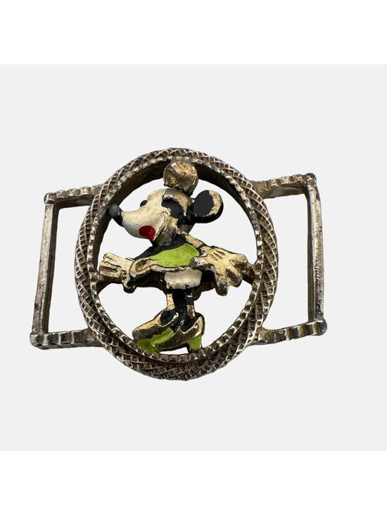 Walt Disney Productions Other - Vintage Minnie Mouse Child / Baby Belt Buckle Enameled Silver Tone Metal 1.25"